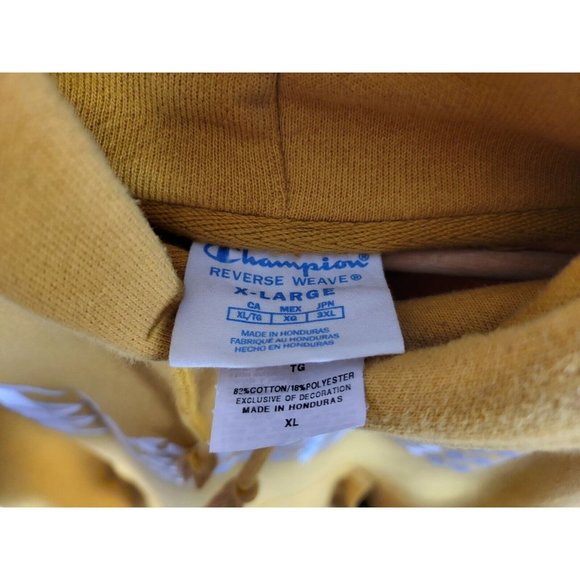 Champion Reverse Weave Embroidered Pullover Hoodie Sweater Mens Size XL Yellow - Picture 3 of 4
